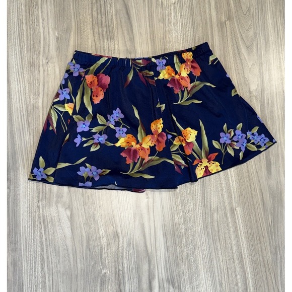 Vintage Jantzen Swim Skort Bathing Suit Sz 12 Navy Floral Tropical Hawaiian Surf - Picture 2 of 7